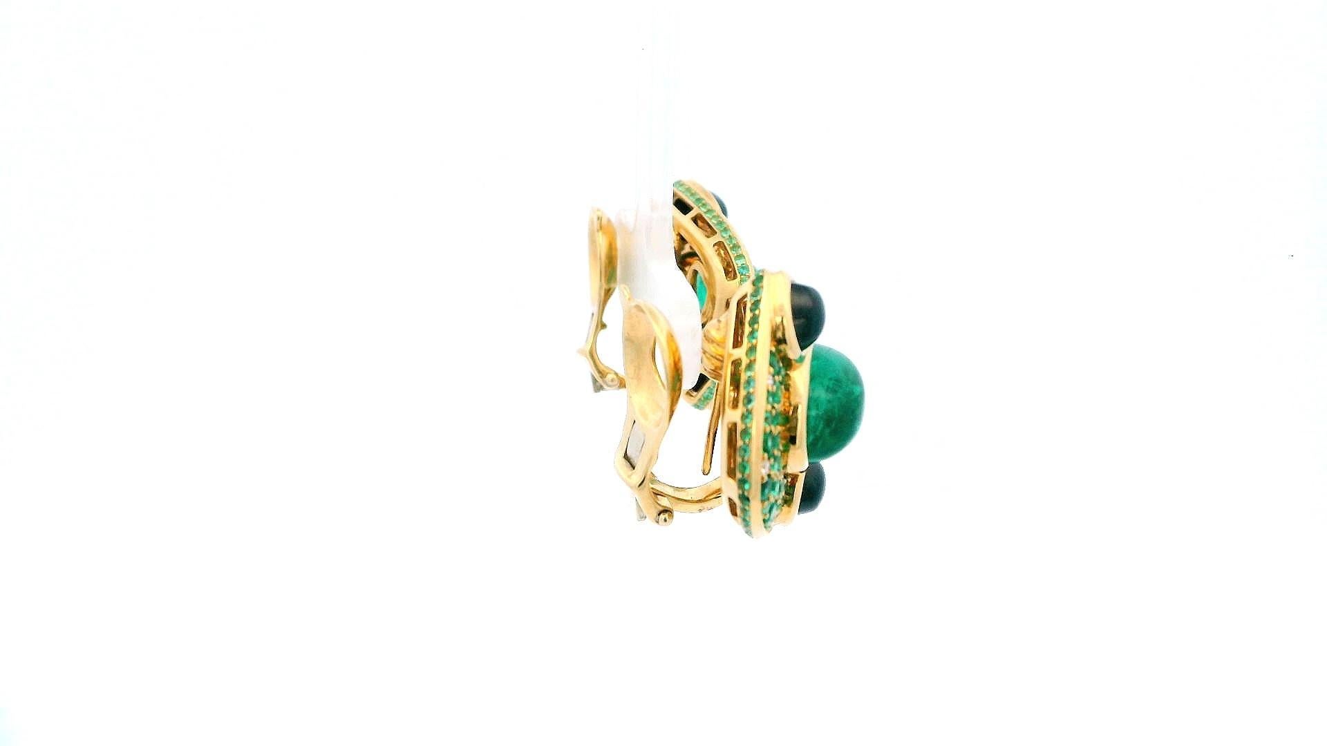 Marina B. Smaragd Lucilla Clip On Ohrringe Schwarzer Spinell Diamanten 18K Gelbgold im Angebot 1