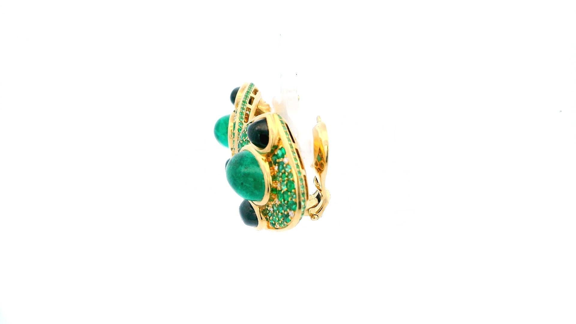 Marina B. Smaragd Lucilla Clip On Ohrringe Schwarzer Spinell Diamanten 18K Gelbgold im Angebot 2