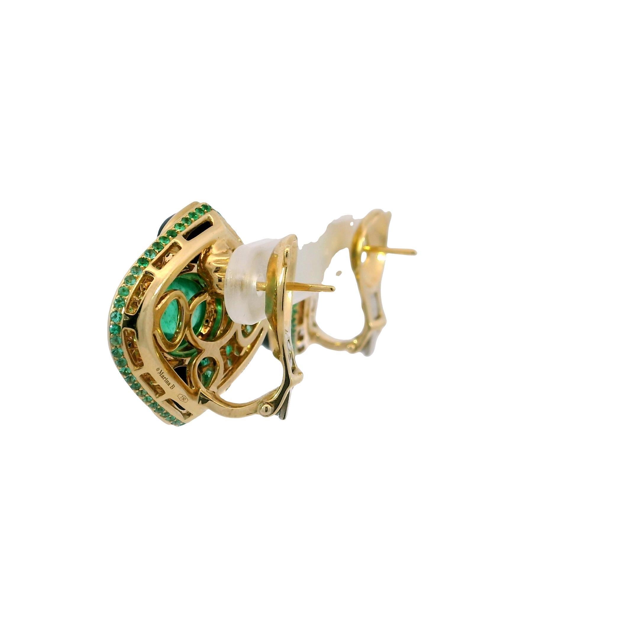 Marina B. Smaragd Lucilla Clip On Ohrringe Schwarzer Spinell Diamanten 18K Gelbgold im Angebot 1