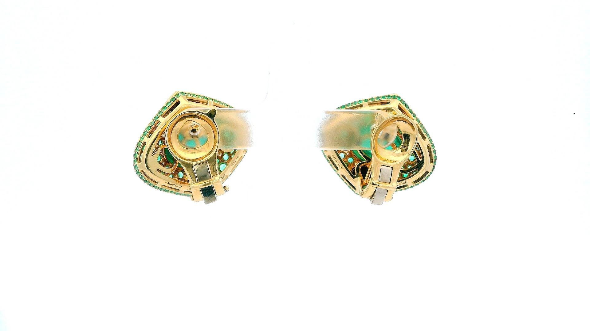 Marina B. Smaragd Lucilla Clip On Ohrringe Schwarzer Spinell Diamanten 18K Gelbgold im Angebot 3