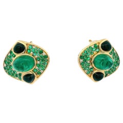 Marina B. Pendientes de clip Lucilla Esmeralda Espinela negra Diamantes Oro amarillo de 18 quilates