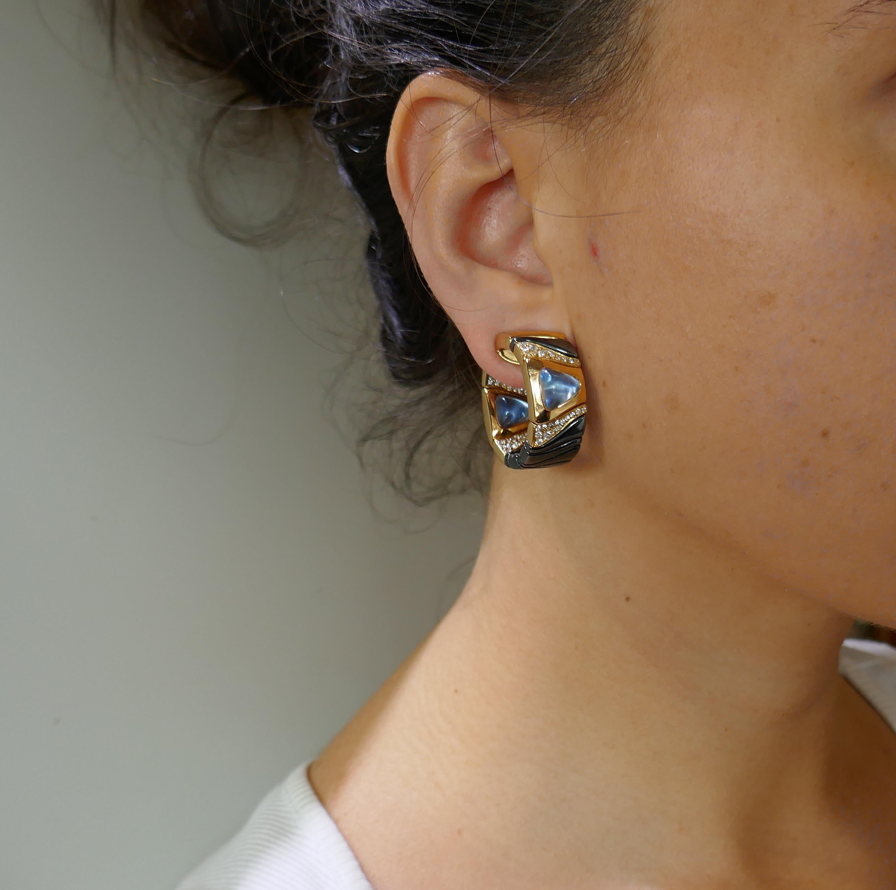 Taille mixte Boucles d'oreilles vintage Marina B en or 18 carats et pierres précieuses en vente