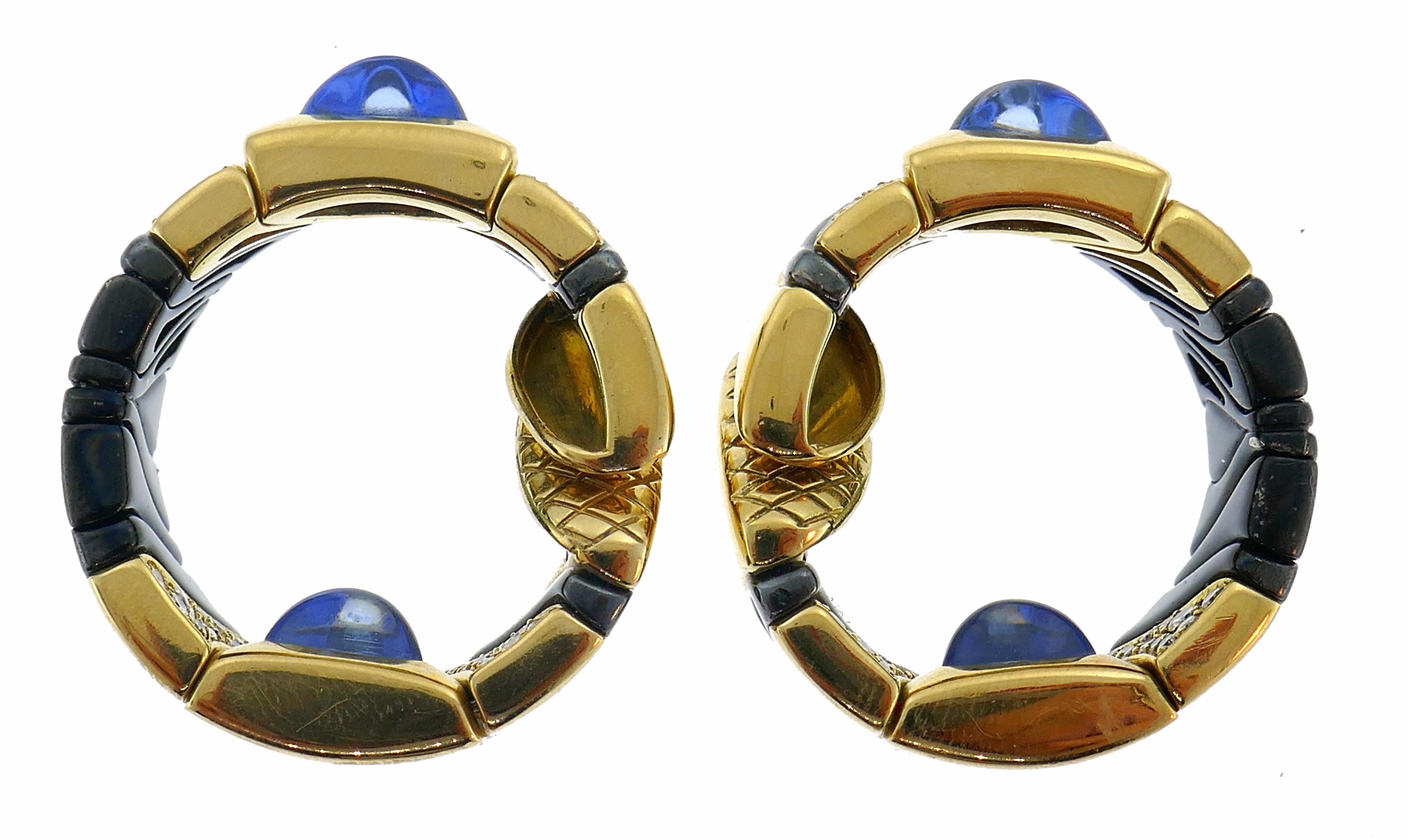 Mixed Cut Vintage Marina B Earrings 18k Gold Gemstones Hoop For Sale