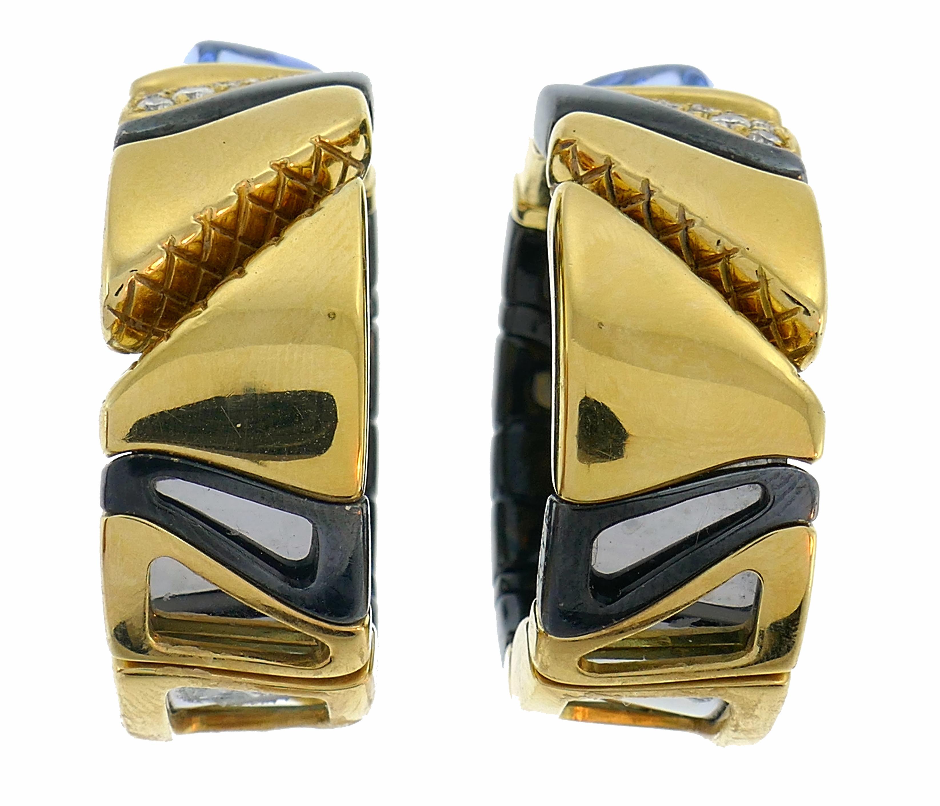 Boucles d'oreilles vintage Marina B en or 18 carats et pierres précieuses Pour femmes en vente