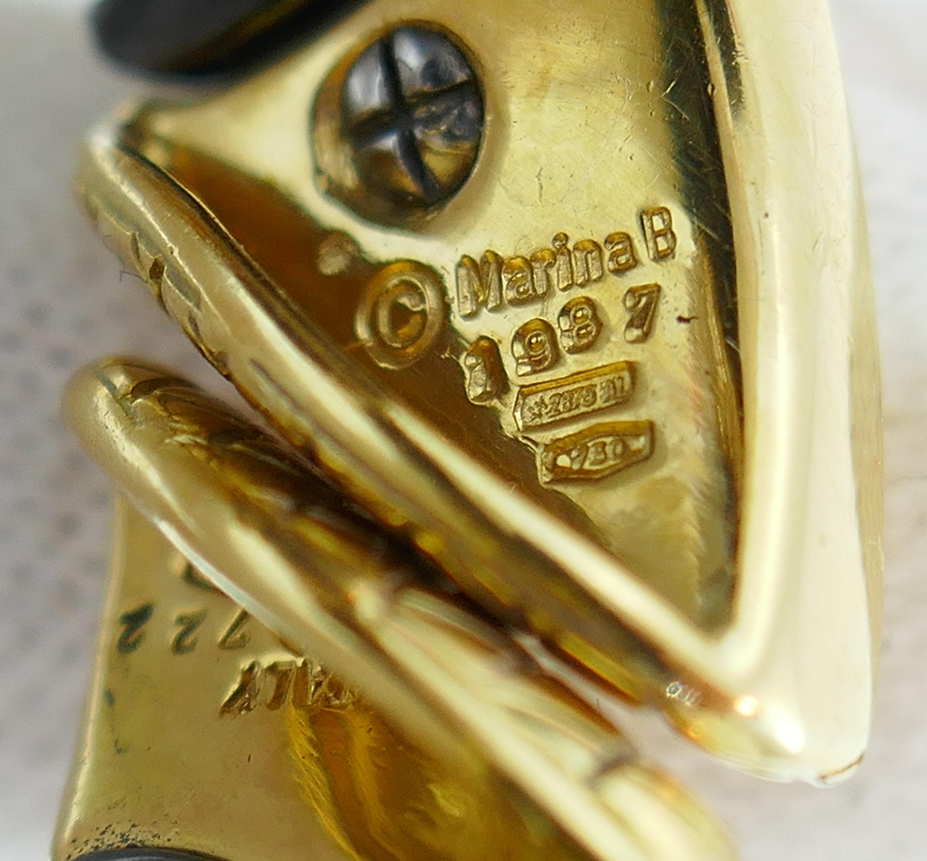 Boucles d'oreilles vintage Marina B en or 18 carats et pierres précieuses en vente 1