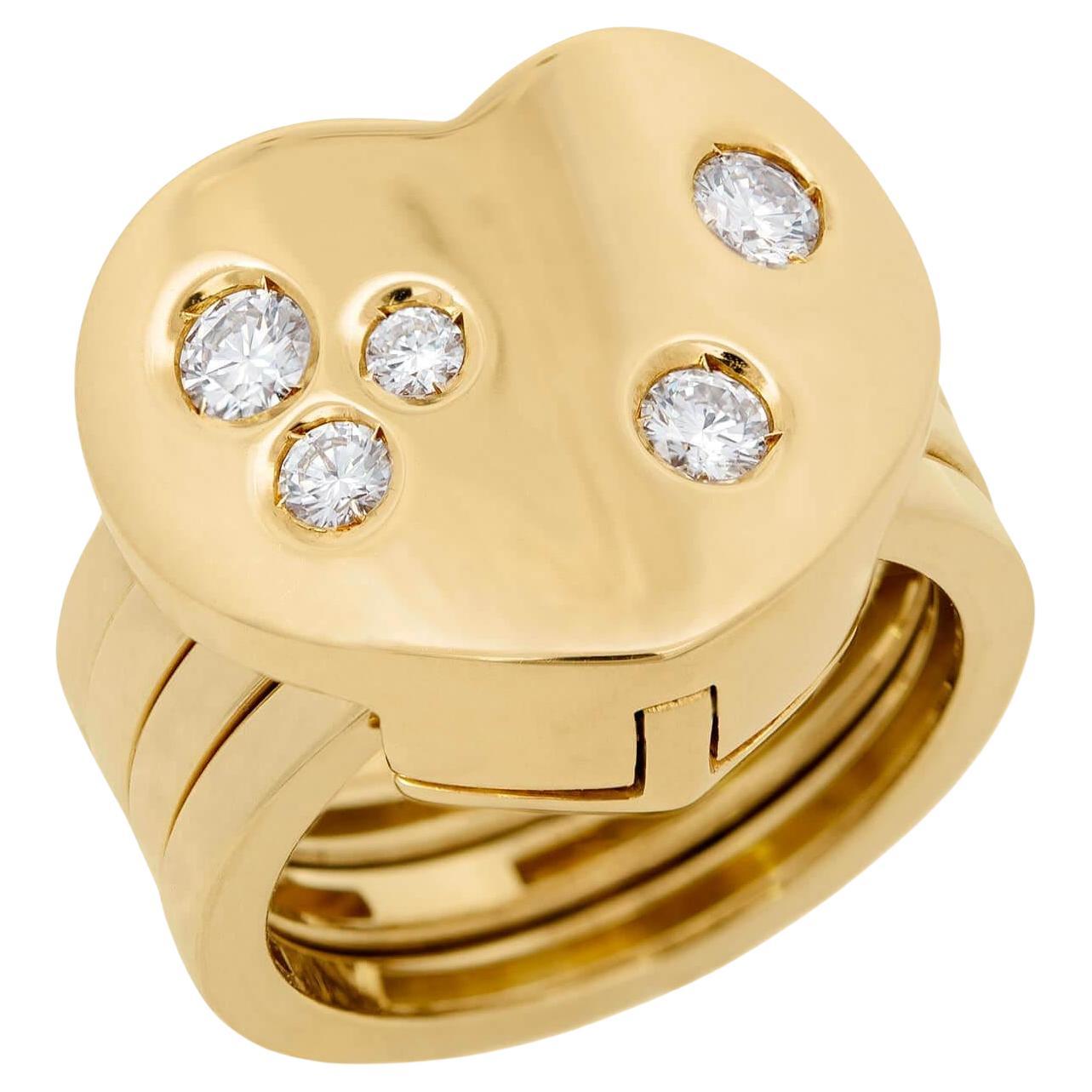 MARINA B Estate 18k Diamond Four Band Heart Ring .65ctw For Sale