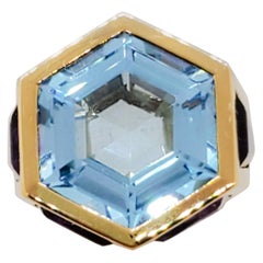 Marina B. Estate Blue Topaz Hexagon and Amethyst Trapezoid Ring in 18k Yellow