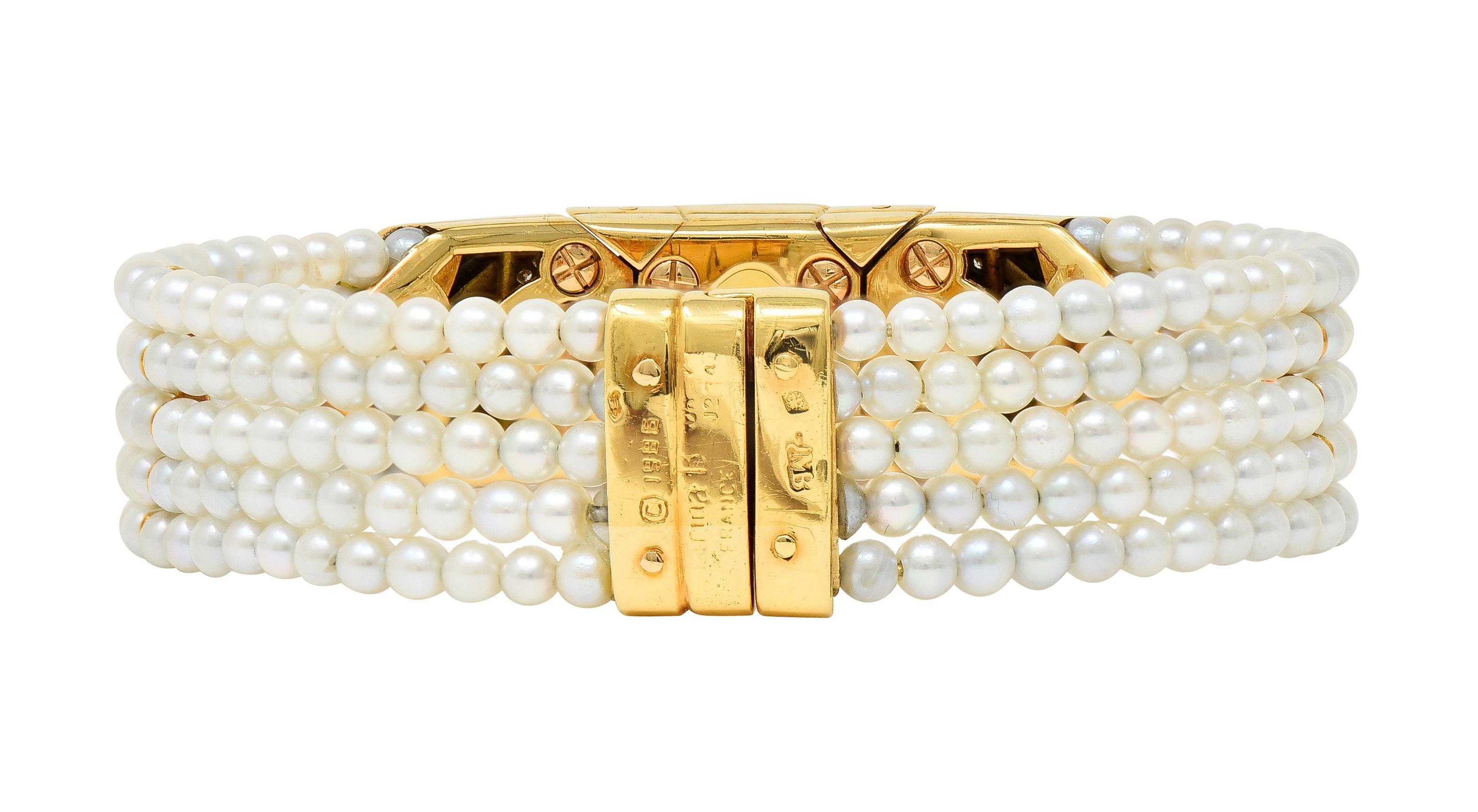 Women's or Men's Marina B. French 1986 Citrine Diamond Onyx Pearl 18 Karat Gold Station Bracelet
