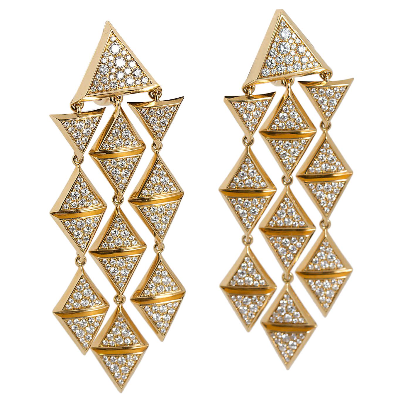 Marina B Geometric Gold Diamond Chandelier Earrings 