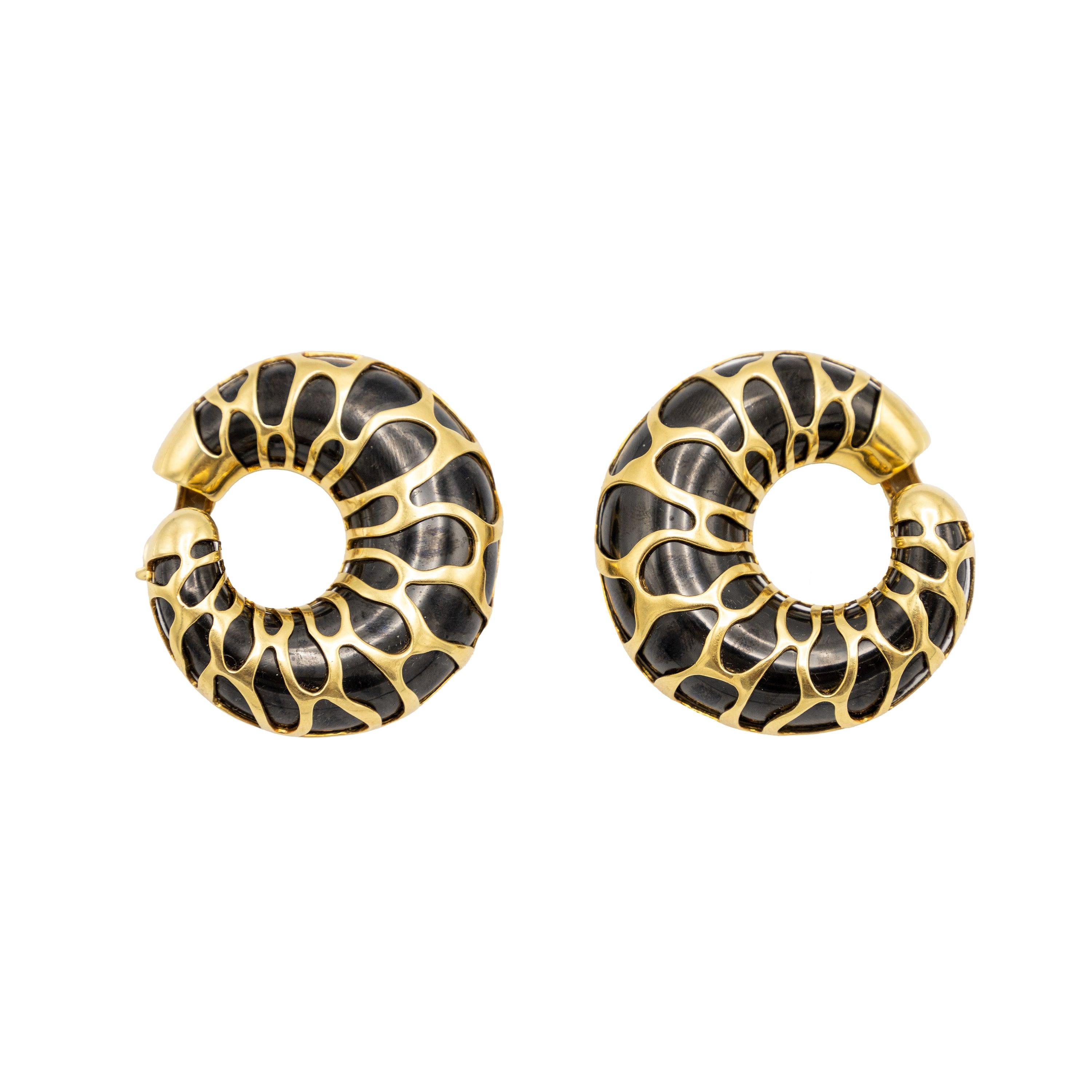 Women's Marina B Gold and Black metal Earrings - '80s For Sale