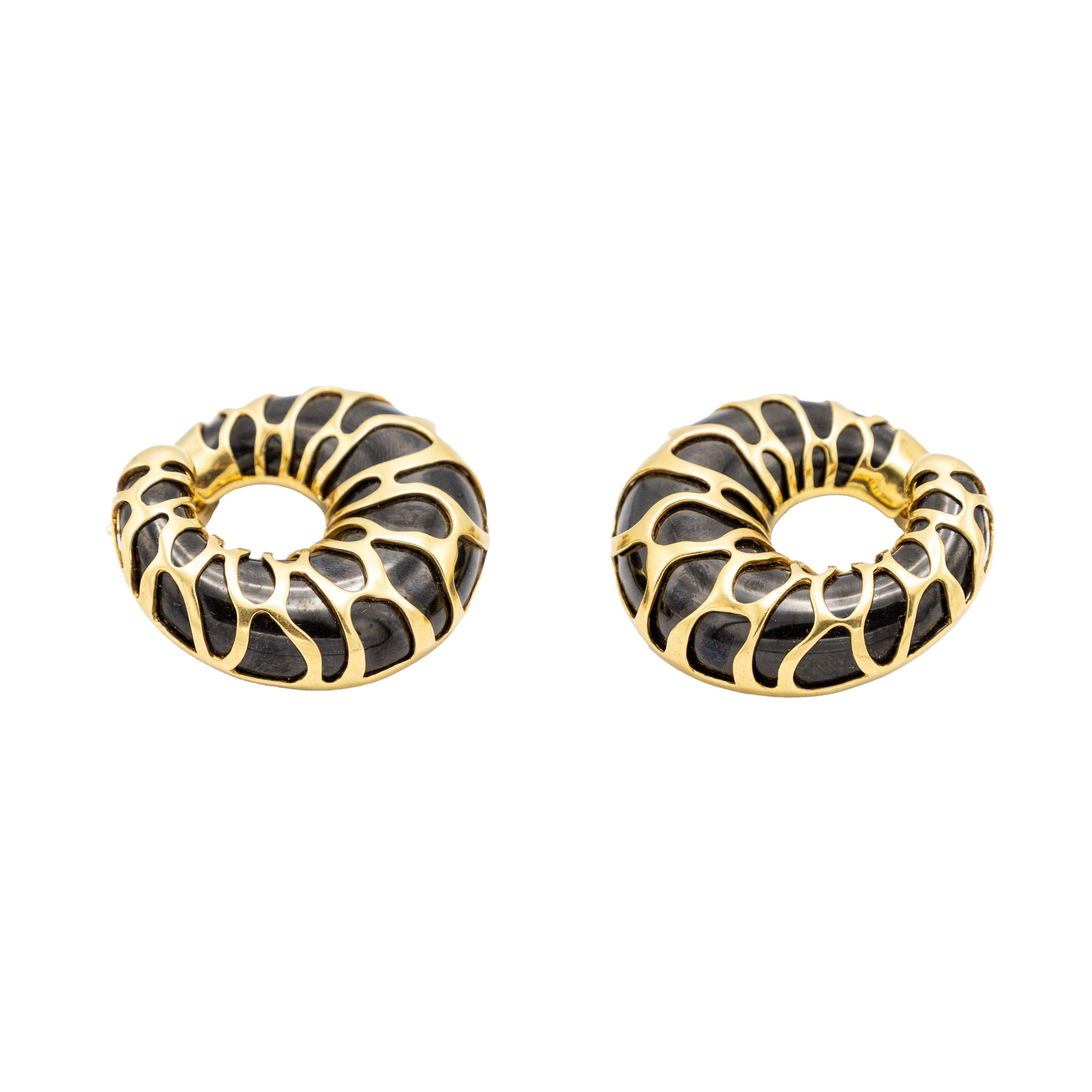 Marina B Gold and Black metal Earrings - '80s For Sale 1
