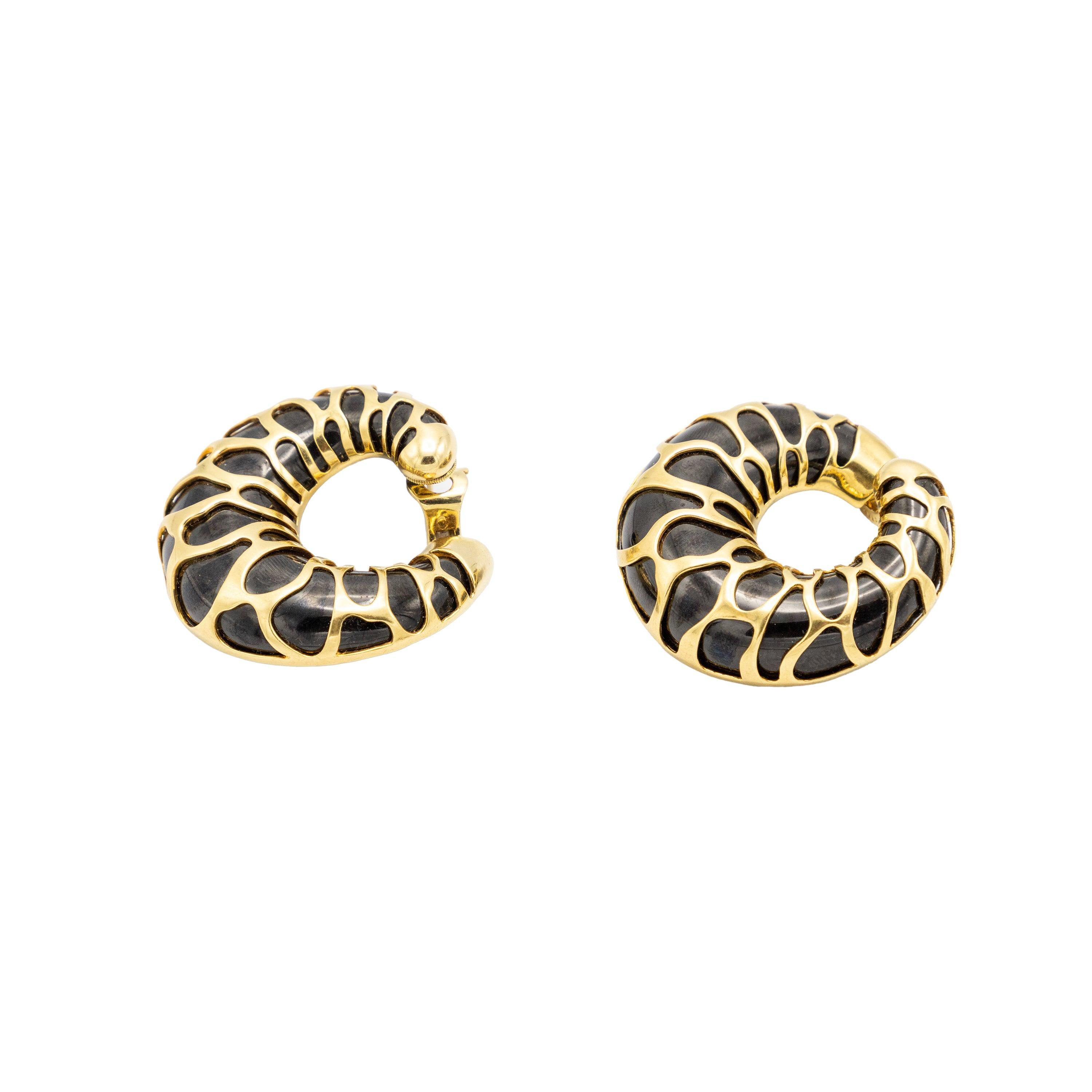 Marina B Gold and Black metal Earrings - '80s For Sale 2