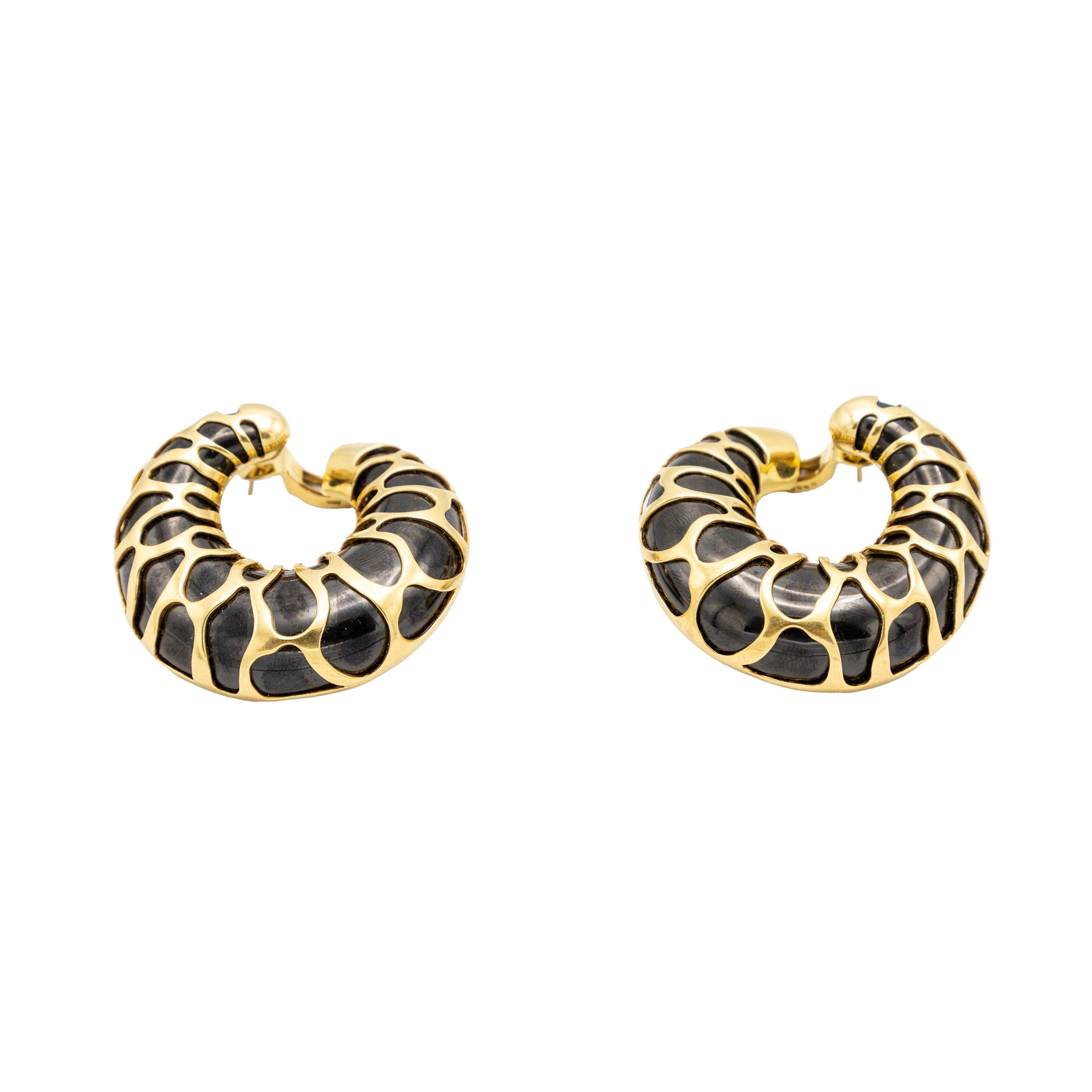 Marina B Gold and Black metal Earrings - '80s For Sale 3