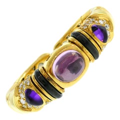 Marina B Gold Armreif mit Turmalin Amethyst und Diamant 1980er Jahre