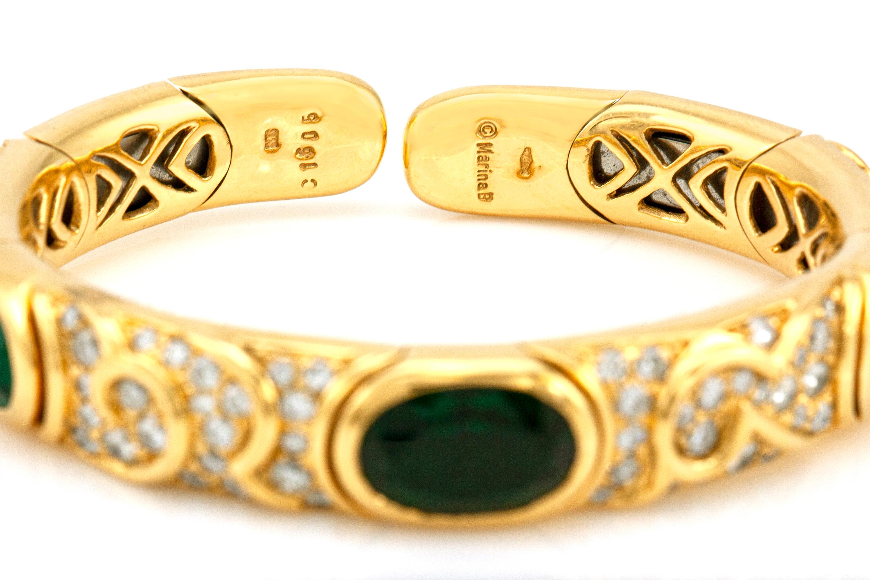 Marina B Gold Manschettenarmband mit grünem Turmalin und Diamanten im Zustand „Gut“ im Angebot in New York, NY