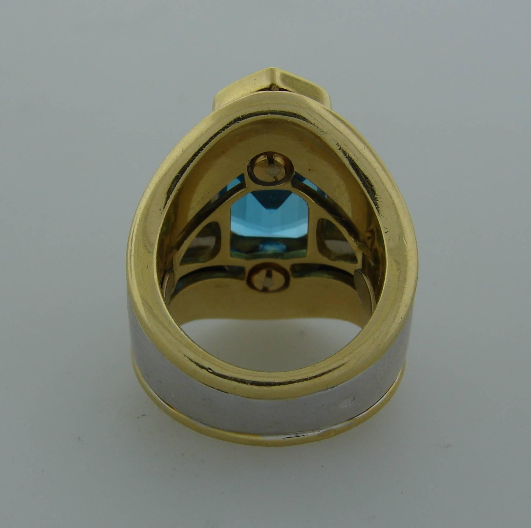 Marina B Gold Ring with Blue Topaz Green Tourmaline 1980s In Excellent Condition In Beverly Hills, CA