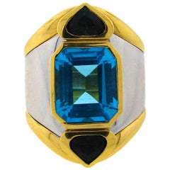 Vintage Marina B Gold Ring with Blue Topaz Green Tourmaline 1980s