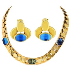 Marina B Honeycomb 18 Karat Gold Link Cabochon Necklace and Earrings Jewelry