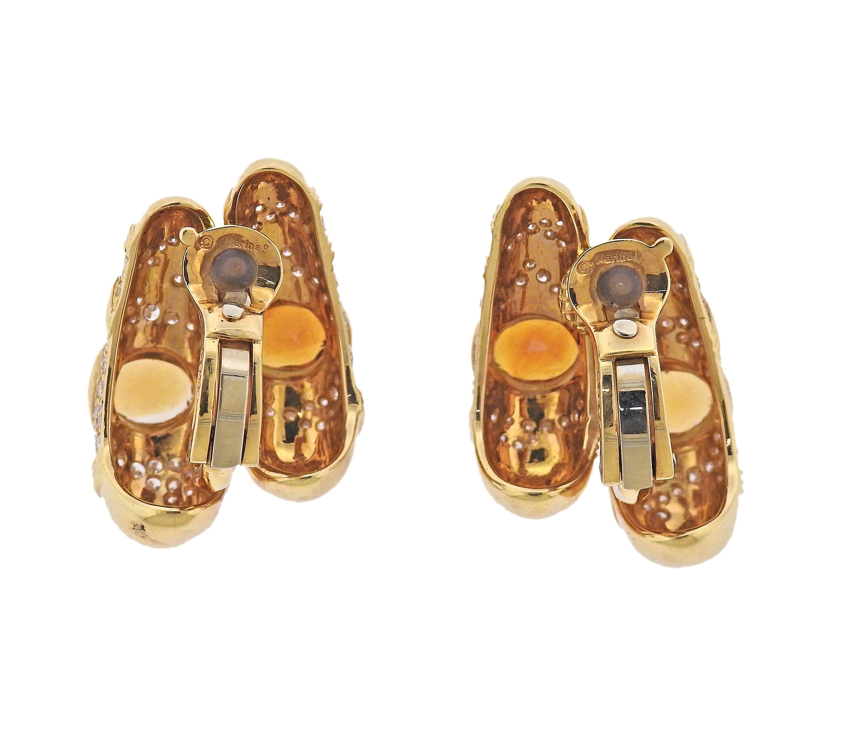 Pair of large 18k gold Huda earrings by Marina B, with oval faceted citrines and approx. 1.80ctw in G/VS diamonds. Earrings measure 30mm x 26mm. Marked: Marina B, MB, 750, C5007. Weight - 48.4 grams.