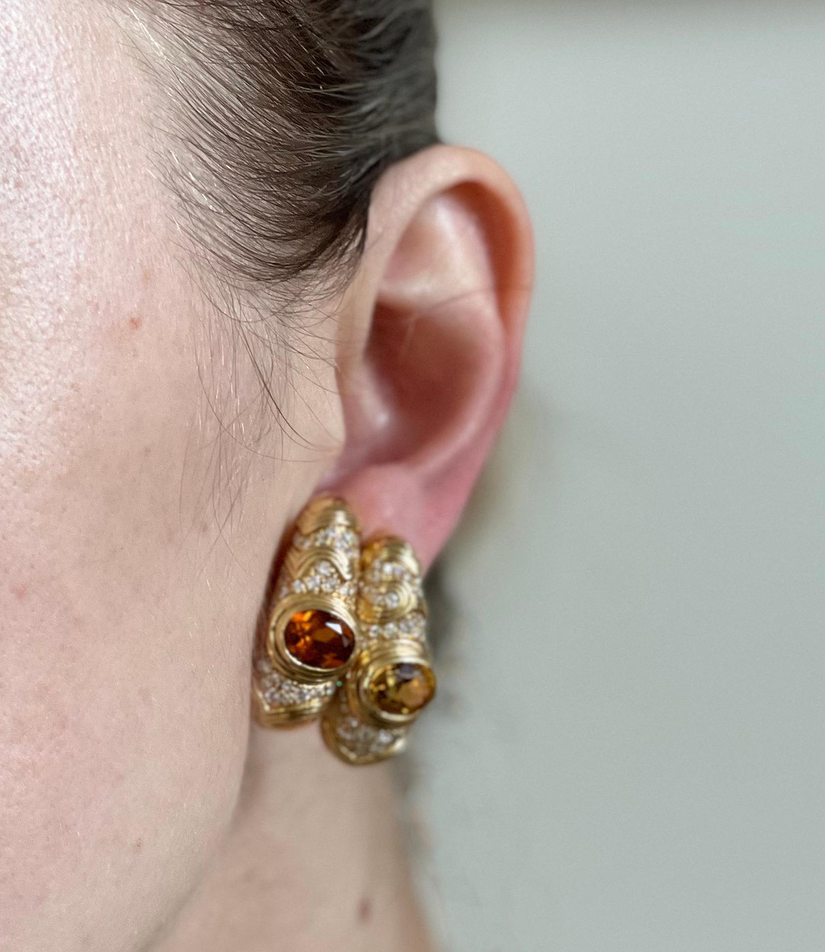 Marina B Huda Citrine Diamond Gold Earrings In Excellent Condition For Sale In New York, NY