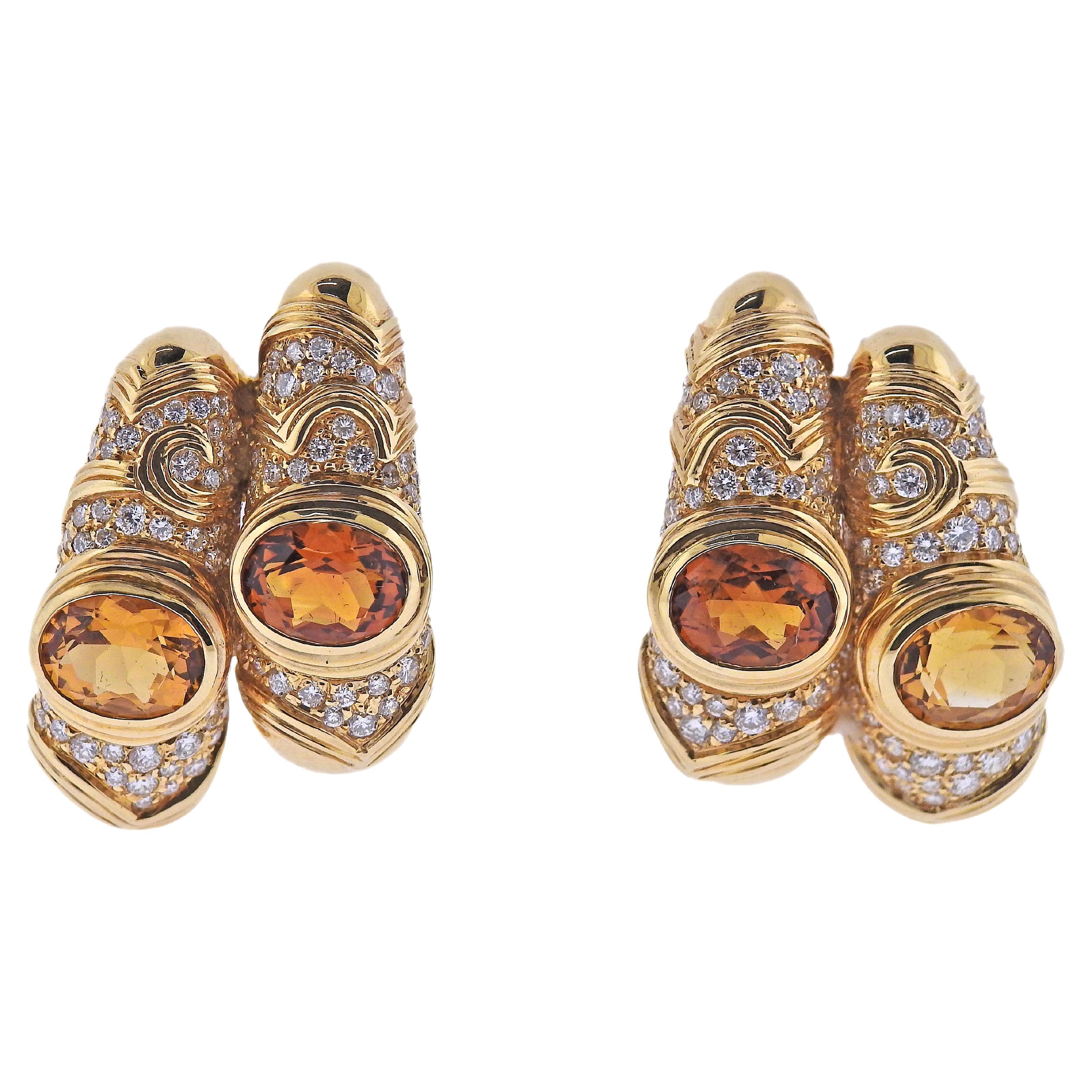 Marina B Huda Citrine Diamond Gold Earrings For Sale