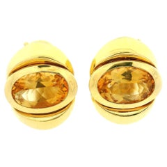 Marina B Italian 18K Gold Citrine Bombe Clip Earrings