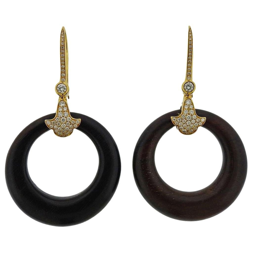 Marina B Karine Diamond Onyx Wood Gold Interchangeable Earrings