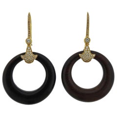 Vintage Marina B Karine Diamond Onyx Wood Gold Interchangeable Earrings