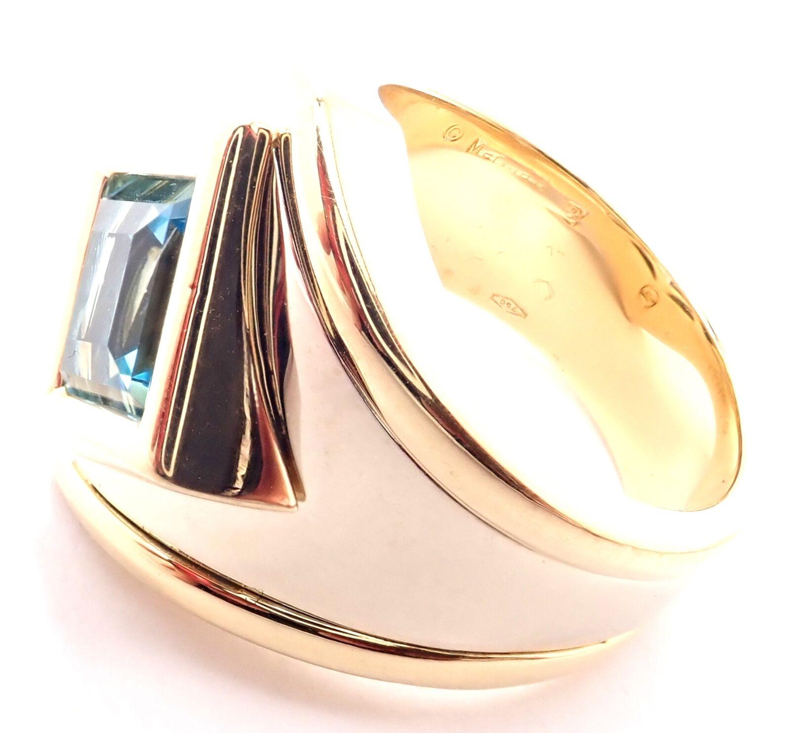 Marina B Large Blue Topaz Yellow and White Gold Ring In Excellent Condition For Sale In Holland, PA