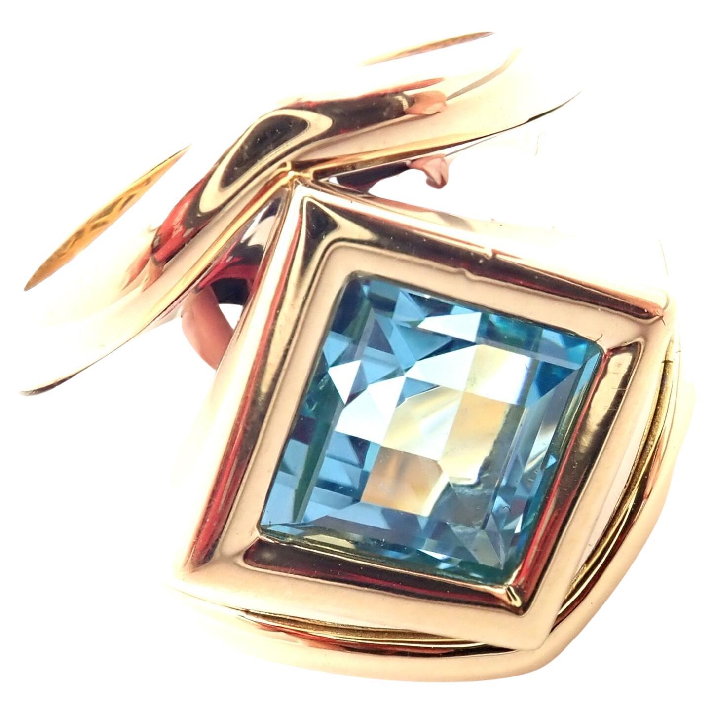 Marina B Large Blue Topaz Yellow and White Gold Ring For Sale
