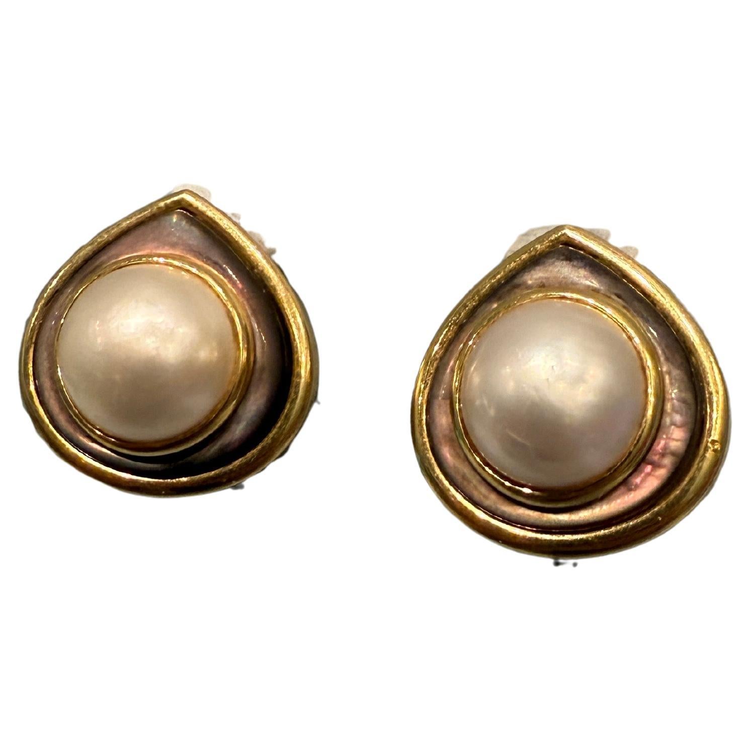 Marina B Mabe pearls earrings french marks 18kt gold