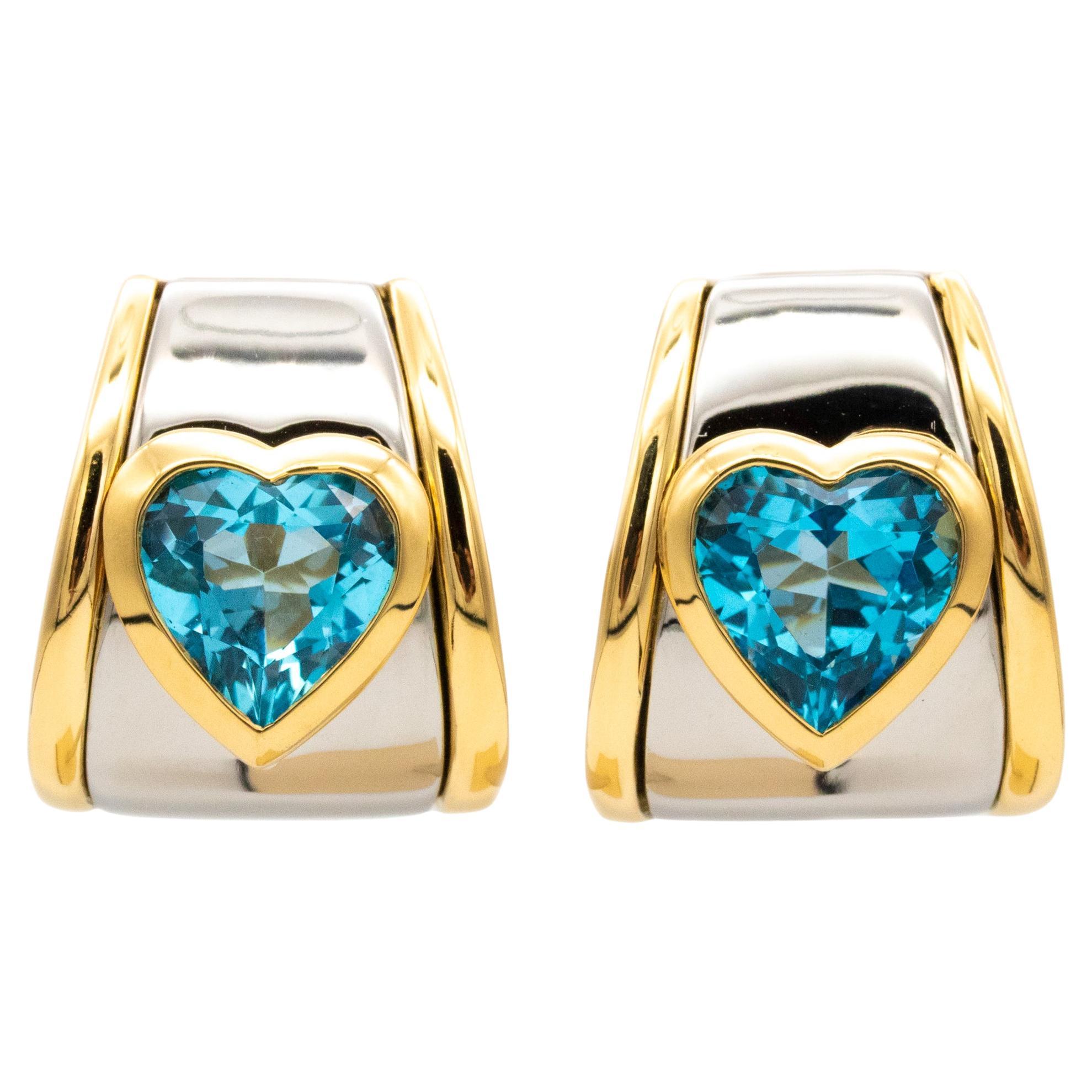 Marina B. Milan Clip Earrings In 18Kt Gold With 10.55 Ctw Hearts Shaped Topaz For Sale