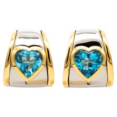 Vintage Marina B. Milan Clip Earrings In 18Kt Gold With 10.55 Ctw Hearts Shaped Topaz