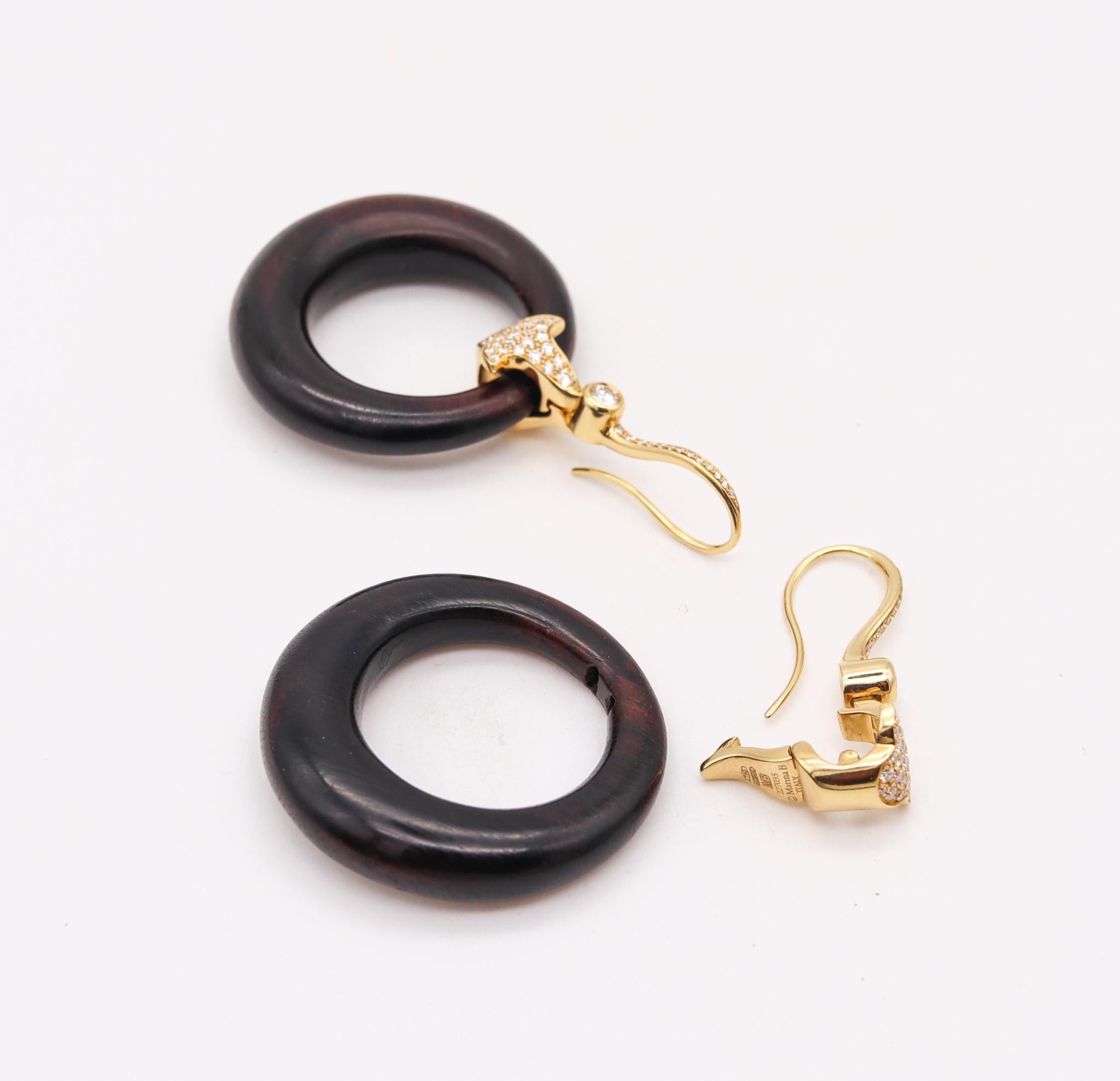 Modernist Marina B. Milan Convertible Wood Hoops Earrings 18Kt Gold With 1.84 Cts Diamonds
