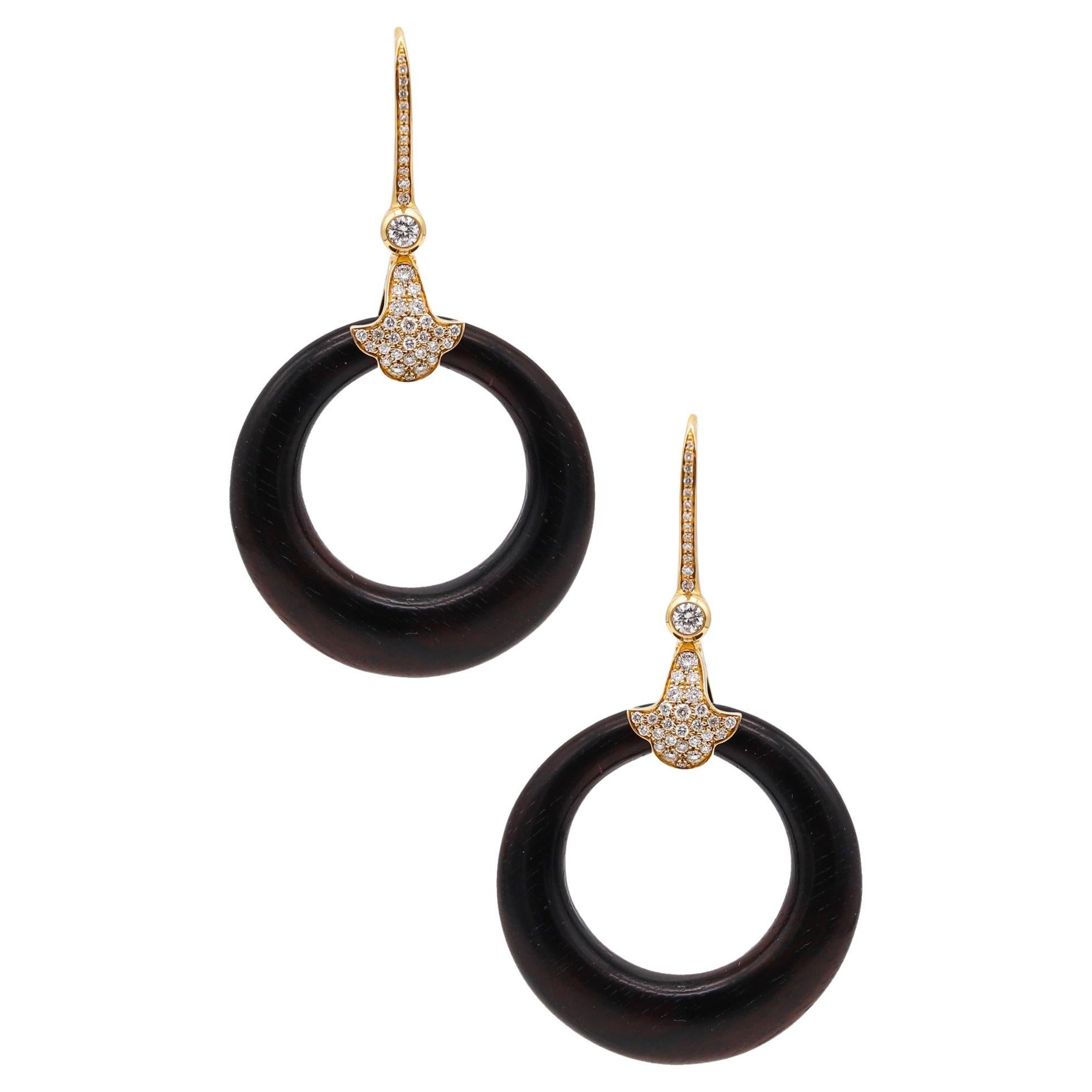 Marina B. Milan Convertible Wood Hoops Earrings 18Kt Gold With 1.84 Cts Diamonds