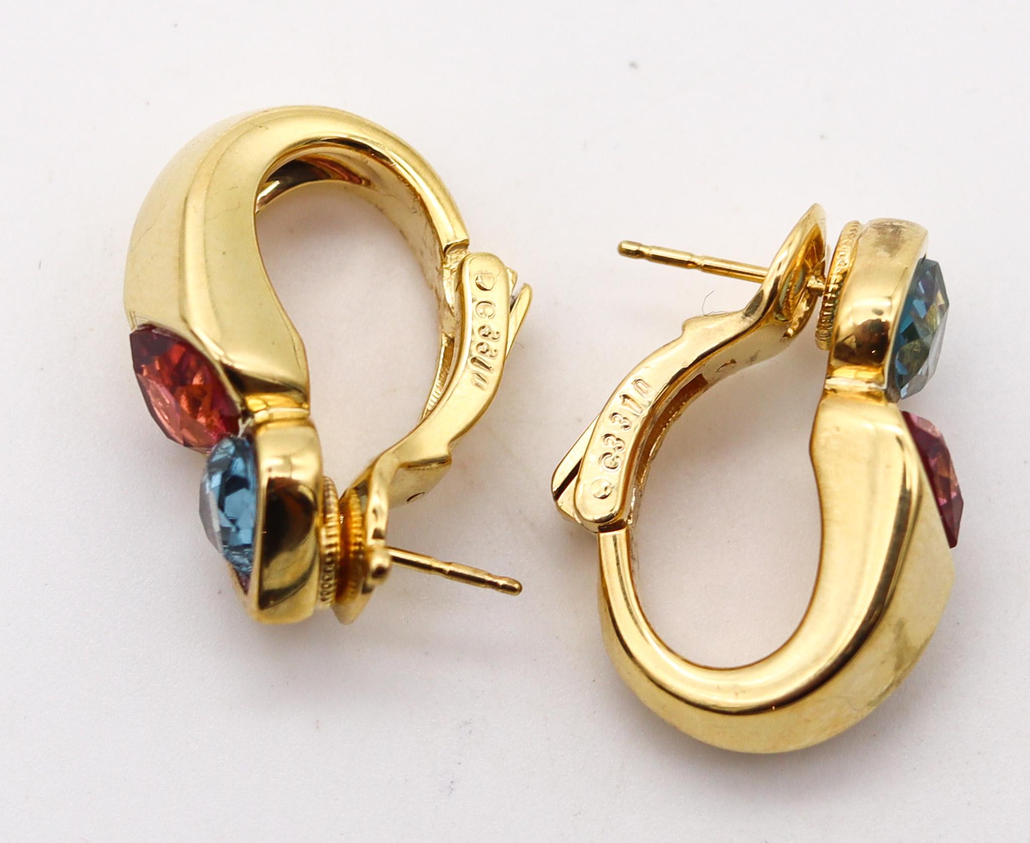 Modernist Marina B Milan Earrings In 18Kt Yellow Gold With 5.58 Ctw Tourmaline And Topaz For Sale