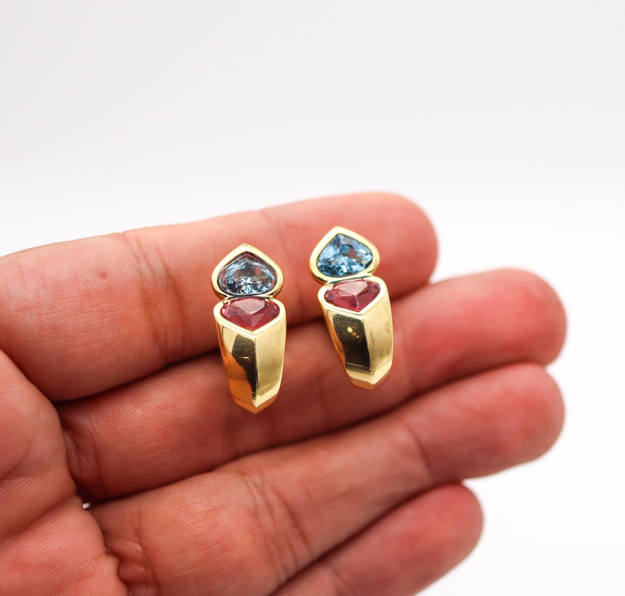 Marina B Milan Earrings In 18Kt Yellow Gold With 5.58 Ctw Tourmaline And Topaz In Excellent Condition For Sale In Miami, FL