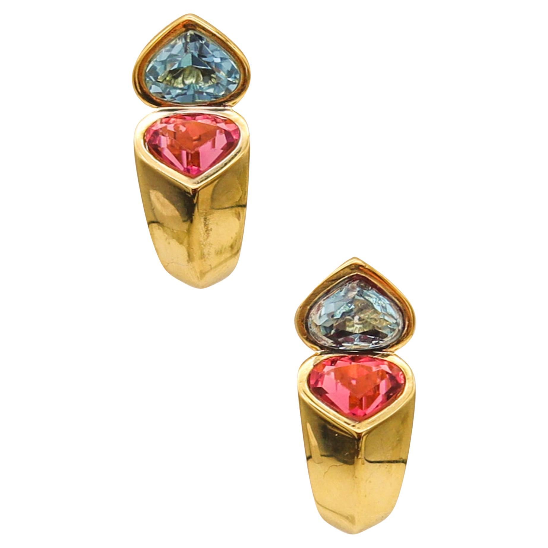 Marina B Milan Earrings In 18Kt Yellow Gold With 5.58 Ctw Tourmaline And Topaz For Sale