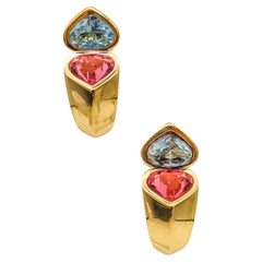 Retro Marina B Milan Earrings In 18Kt Yellow Gold With 5.58 Ctw Tourmaline And Topaz