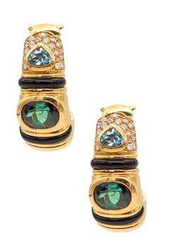 Retro Marina B. Milan Earrings in 18Kt Yellow Gold with 8.23 Cts Diamonds & Gemstones