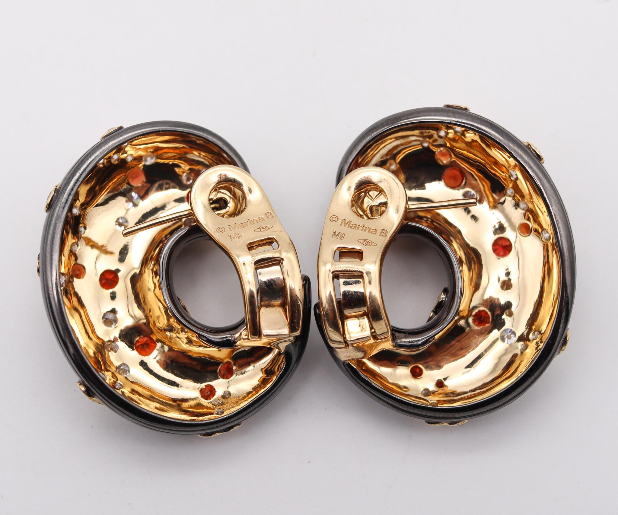 Marina B. Milan Gem Set Earclips in 18Kt Gold with 8.26 Cts Diamonds & Sapphires In Excellent Condition In Miami, FL