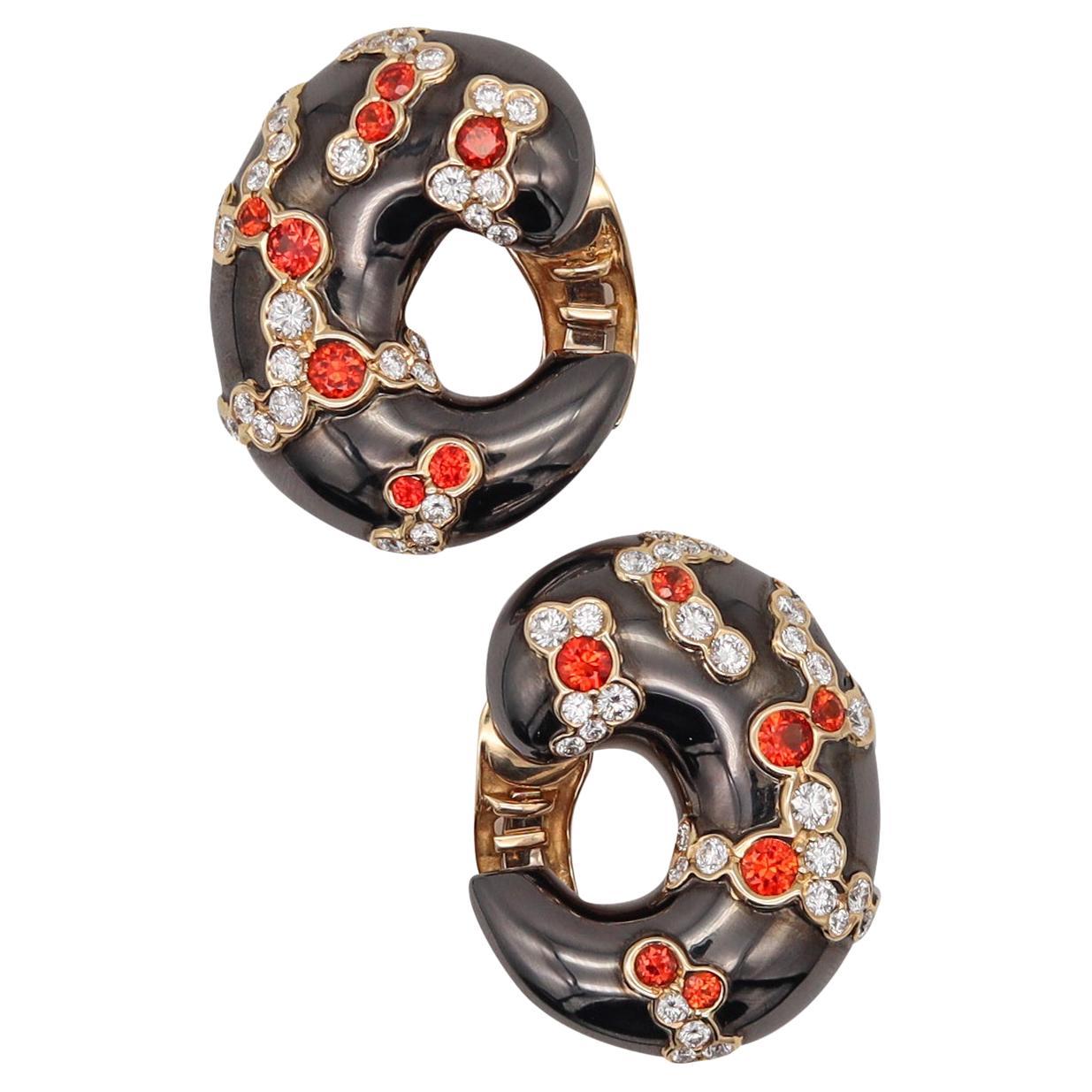 Marina B. Milan Gem Set Earclips in 18Kt Gold with 8.26 Cts Diamonds & Sapphires