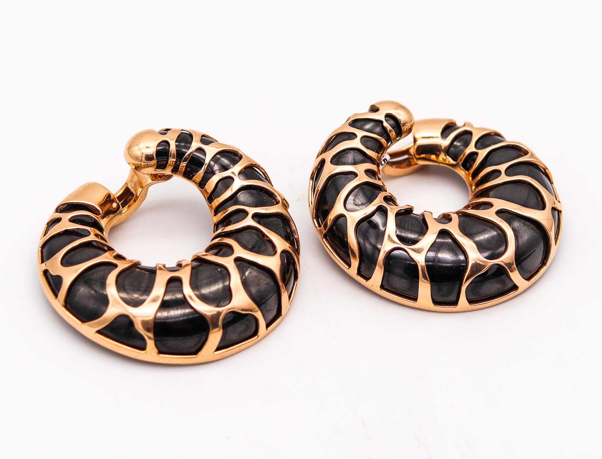 Contemporary Marina B. Milan Funny Giraffe Pattern Earrings in 18kt Yellow and Blackened Gold For Sale