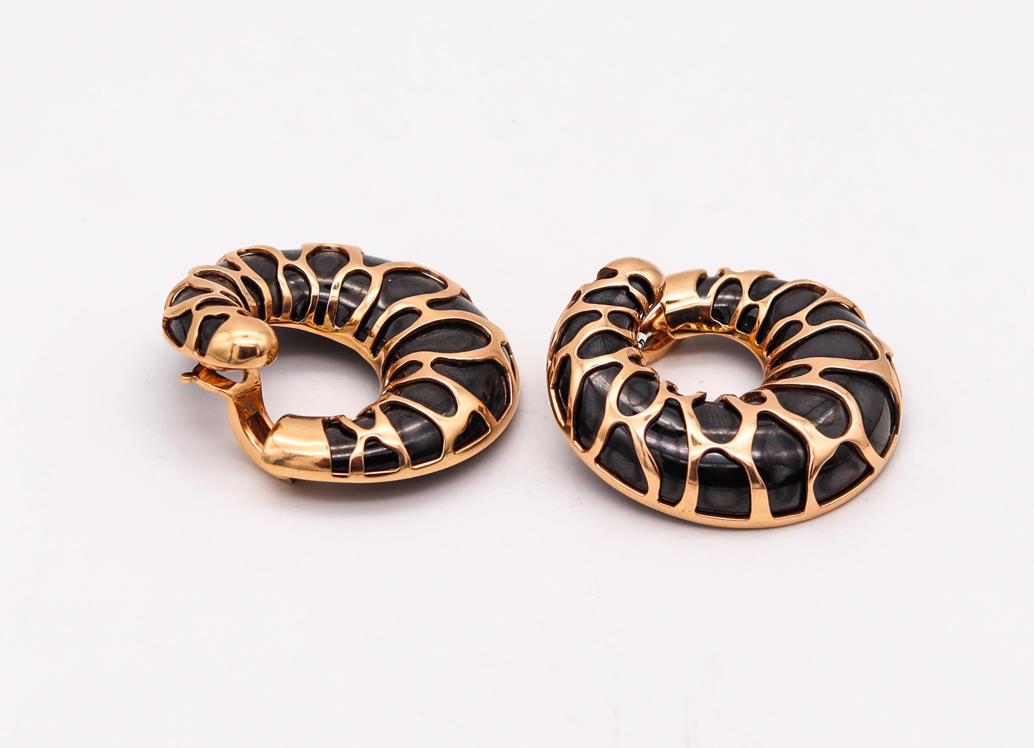 Marina B. Milan Funny Giraffe Pattern Earrings in 18kt Yellow and Blackened Gold In New Condition For Sale In Miami, FL