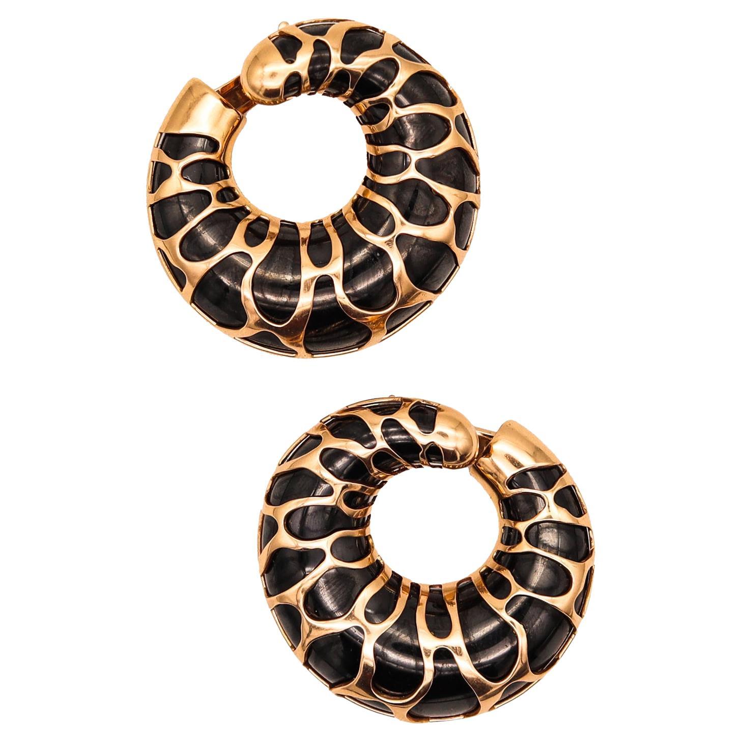 Marina B. Milan Funny Giraffe Pattern Earrings in 18kt Yellow and Blackened Gold For Sale