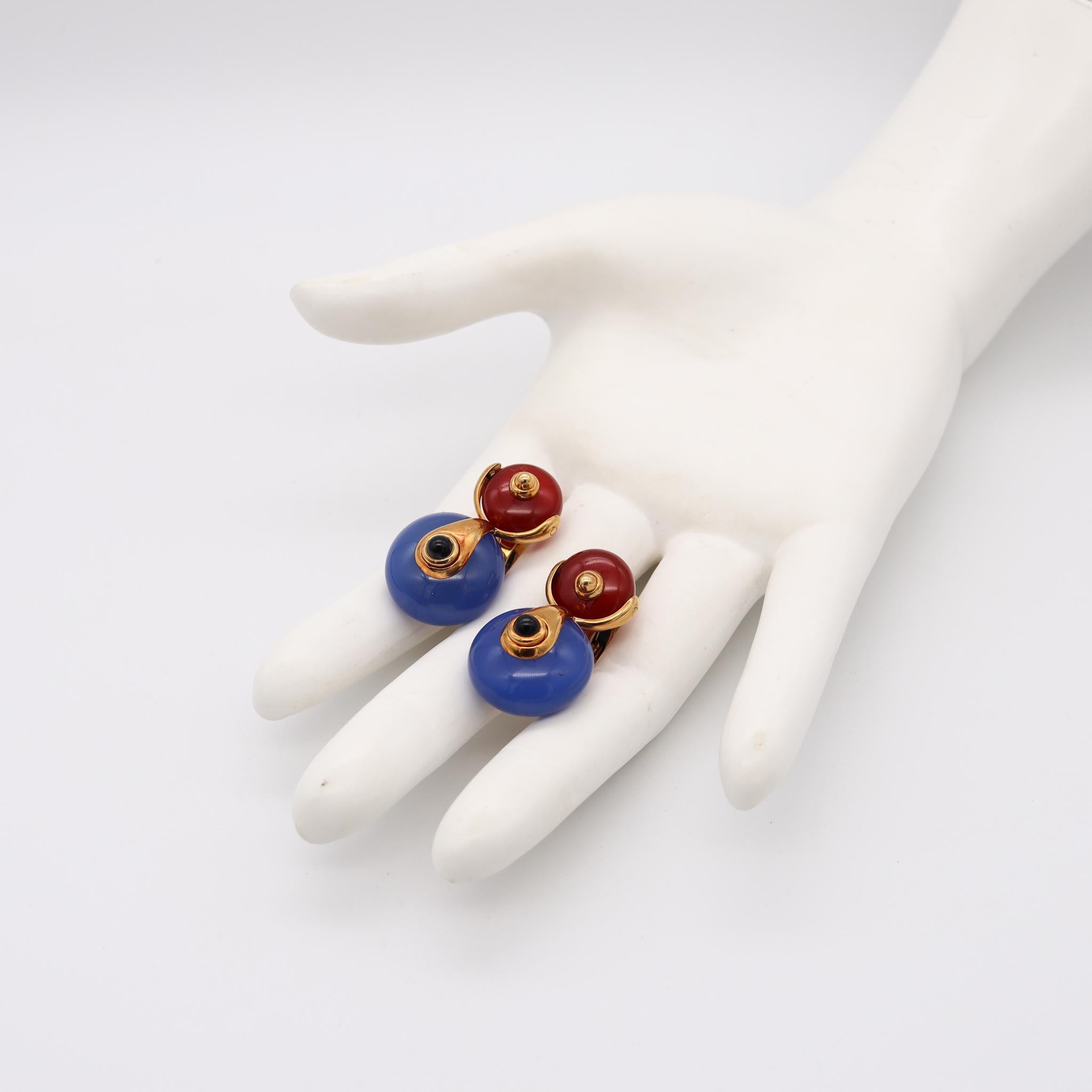 Modernist Marina B. Milan Interchangeable Cardan Drop Earrings In 18Kt Gold With Gemstones