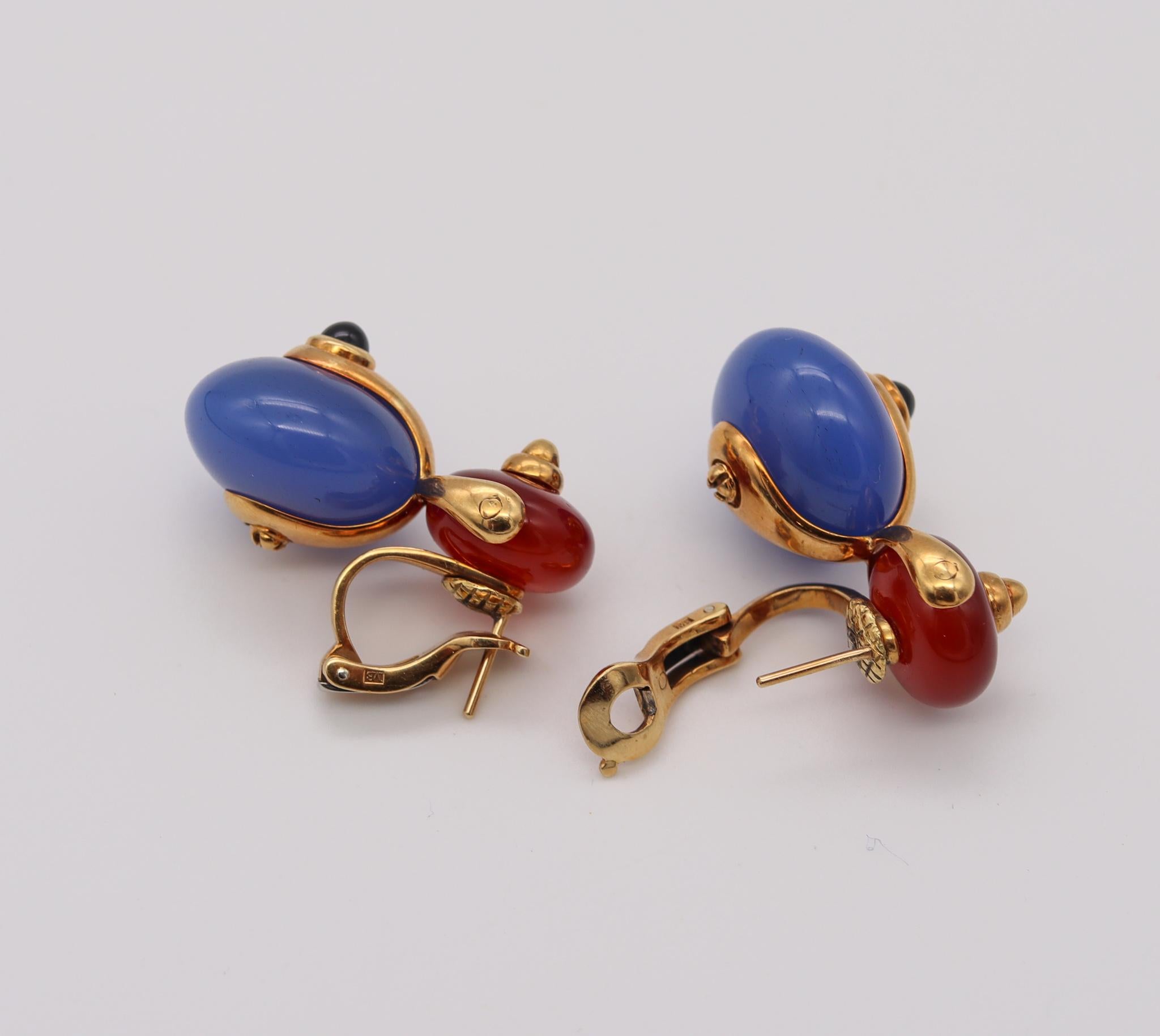 Marina B. Milan Interchangeable Cardan Drop Earrings In 18Kt Gold With Gemstones In Excellent Condition In Miami, FL