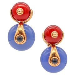 Vintage Marina B. Milan Interchangeable Cardan Drop Earrings In 18Kt Gold With Gemstones