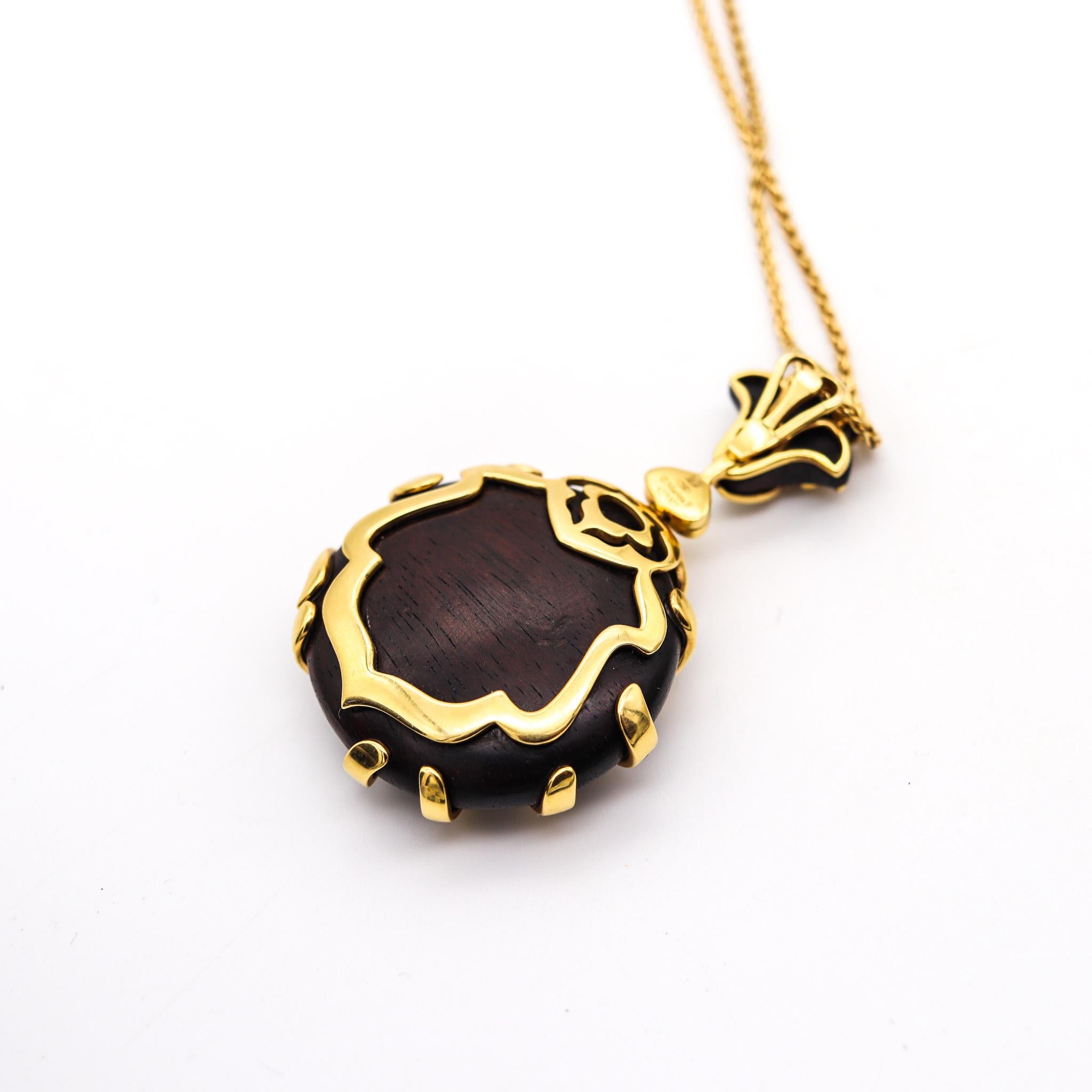 Modernist Marina B. Milan Long Necklace in Wood in 18Kt Yellow Gold and 1.54 Ctw Diamonds