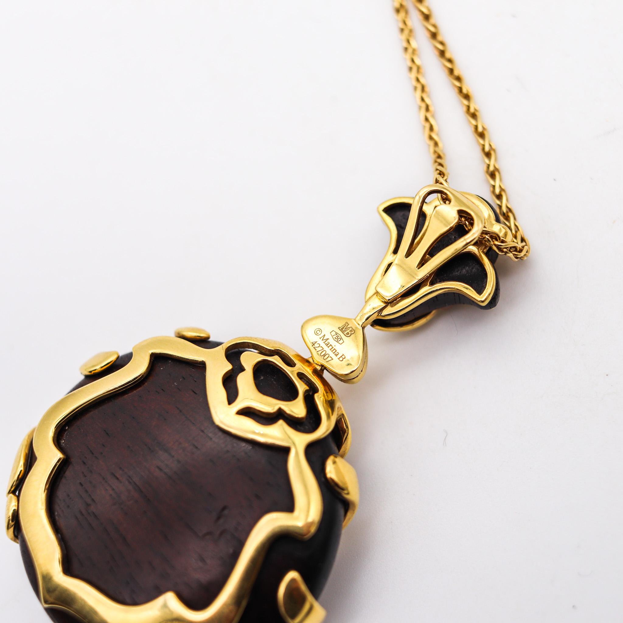 Brilliant Cut Marina B. Milan Long Necklace in Wood in 18Kt Yellow Gold and 1.54 Ctw Diamonds